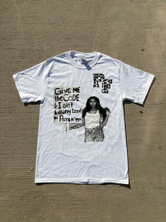 White PhraseFit tee with Cheetah Print PF Logo