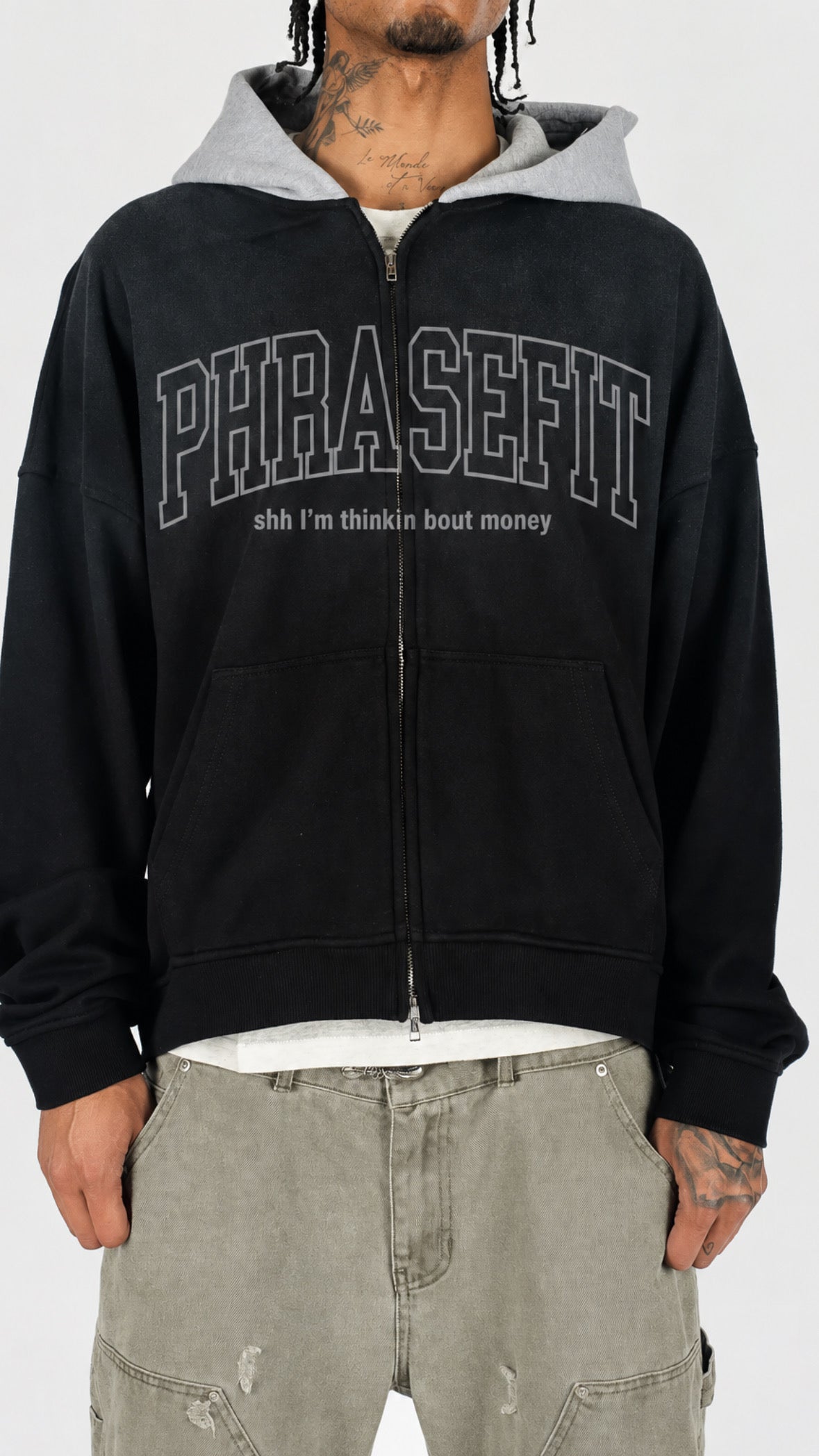 Black PhraseFit oversized hoodie