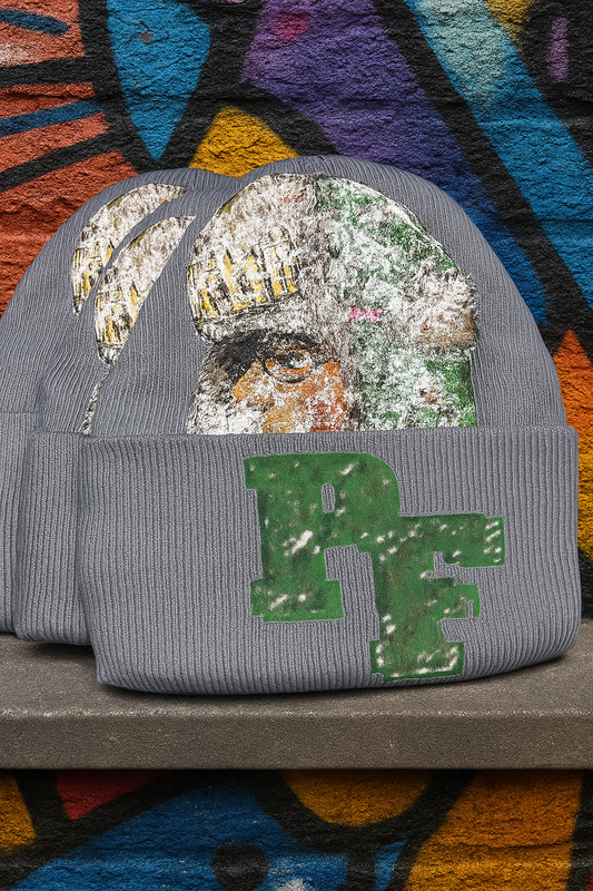 Grey & Green Graphic Beanie